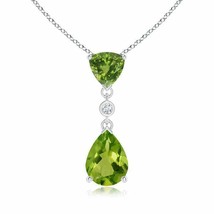 ANGARA 8x6mm Natural Peridot Drop Pendant Necklace with Diamond in Silver - £120.40 GBP+
