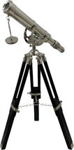 Vintage Silver Finish Telescope with Black Tripod Antique Brass Nautical... - $75.12