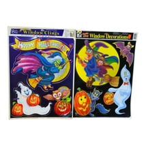 2 Vintage 1998 Halloween Classic Window Clings Witch Ghost Pumpkin Cat Bat Owl - £9.45 GBP