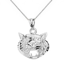 925 Sterling Silver Diamond Cut Roaring Tiger Head Charm Pendant Necklace - £26.33 GBP+