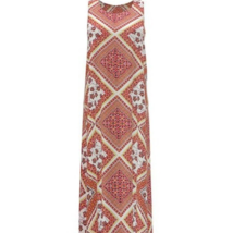 RED &amp; Cream Geometric Square Sleeveless Maxi Dress - £11.72 GBP