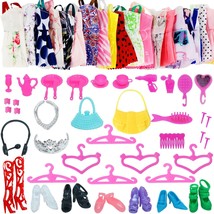 52 PCS Doll Accessories Lot For Barbie Doll Dresses Crowns Bags Hangers Shoes - £10.99 GBP