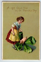 St Patrick&#39;s Day Postcard Pig Clover Irish Girl A Right Good Time Tuck 1908 - £10.55 GBP