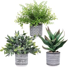 Set Of 3 Assorted Small Potted Plants With Fake Boxwood And Eucalyptus Plants - £32.10 GBP