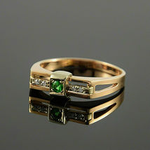 0.40 Ct Round Cut Emerald &amp; Diamond 14K Rose Gold Finish Engagement Ring - £70.61 GBP