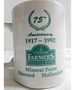 Farmers Savings Bank 75th Anniv Mug Cup 1917-1992 Edmund Holandale Miner... - £16.01 GBP