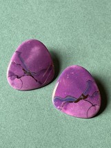 Vintage Large Metallic Purple Glazed Ceramic Rounded Triangle Post Earrings for - £8.92 GBP
