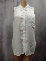 Arizona Jeans Co White Button up Tank Top Large Lace Crochet Back Ladies Jrs NWT - £13.32 GBP