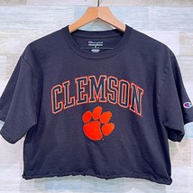 Clemson Tigers Champion Cropped Logo Tee Gray Boxy Fit Football Womens S... - $34.64