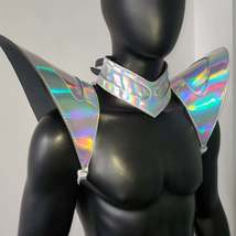 Burning Man Holographic Laser Silver Armor,Rave Festival Choker Shoulder... - $88.00+