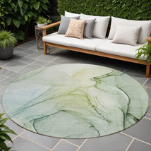 8&#39; Round Green Round Abstract Washable Non Skid Indoor Outdoor Area Rug - $6,428.88 MXN