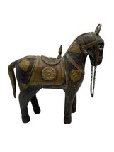 Vintage Wood Antique Wood Horse Brass Copper Statue Figurine Warrior - £31.32 GBP