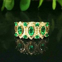 3CT Marquise Simulated Emerald Wedding Band RingGold Plated 925 Silver - £90.99 GBP