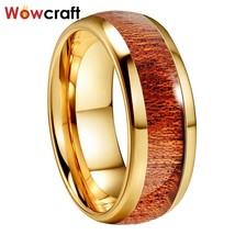 8mm Yellow Gold Tungsten Carbide Rings For Men Women Wood Inlay Wedding Band Pol - £19.28 GBP