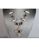 Womens Vintage Estate Sterling Silver Victorian Style Necklace 46.4g E7706 - £185.99 GBP