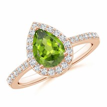 ANGARA Pear Peridot Ring with Diamond Halo for Women, Girls in 14K Solid Gold - £967.67 GBP