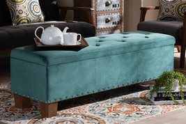 Dannon Teal Blue Velvet Fabric Upholstered Button-Tufted Storage Ottoman... - $5,218.34 MXN