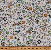 Cotton Recycling Awareness Eco Friendly Trees Fabric Print by the Yard D... - £25.27 GBP