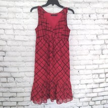 The Limited Dress Womens XS Red Black Geometric Splice V Neck Ruffle Hem Lined - £17.40 GBP