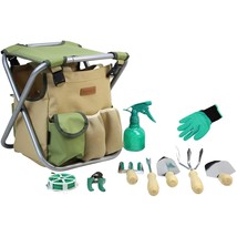 10 Piece Gardening Hand Tools Set With Garden Storage Tote Bag And Seat-... - £72.75 GBP