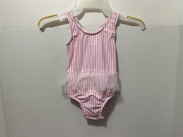 Toddler girl Pink Striped one piece bathing suit with tulle Size 18-24 M... - $3.96