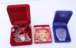 Lot of 3 Waterford Crystal Gorham Ornaments Cross Reindeer Calling Birds - $47.19