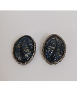 Antique Goldtone Black Clear Glass Clip-On Earrings 1.5&quot;X1&quot; - $420.86 MXN