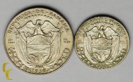 1930 Panama 1/4 Balboa &amp; 1/2 Balboa Silver Coin Lot of 2, KM# 11.1, 12.1 - £49.28 GBP