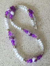Elegant Purple and White Oriental Blossoms Style 22inch Beaded Necklace - £6.65 GBP