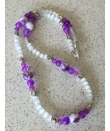 Elegant Purple and White Oriental Blossoms Style 22inch Beaded Necklace - £6.67 GBP