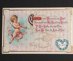 Cupid w/ Bow Valentines Day H Wessler Gold Embossed UNP Antique Postcard 1909 - $7.99