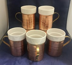 5 Vintage Baker Hart &amp; Stuart Copper Mugs with Ceramic 8 Oz.+ Cup Insert - £13.44 GBP
