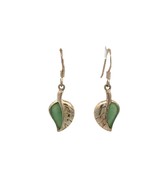 Vintage Sterling Silver Signed 925 RJ Light Green Jade Leaf Hook Drop Ea... - $752.67 MXN