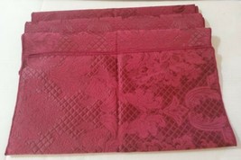 Vintage JC Penny Home Linen Napkins Set 4 Camelot Burgandy 17&#39;&#39; Square Cranberry - £22.24 GBP