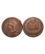 Lot of 2 Indian Cents 1868 + 1876 in About Good Condition, Brown Color - $122.64 CAD