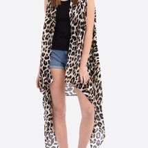 Beige Leopard Lightweight Vest Kimono - $24.75