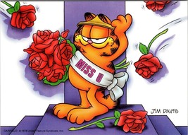 Miss U  Postcard Garfield the Cat Cartoon Comic Roses - £4.66 GBP