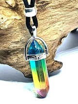 Angel Aura Pendant LGBT Necklace Quartz Rainbow Stone Titanium Beaded Corded - £4.30 GBP