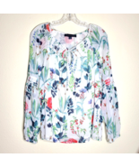 Tommy Hilfiger Blouse Size M Botanical Tie Smocking Long Sleeve Lined Mu... - $313.91 MXN