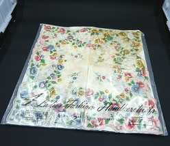 Fashion Handkerchiefs Hand-Painted Cotton Floral Scalloped Edge Set of 4 - $15.99