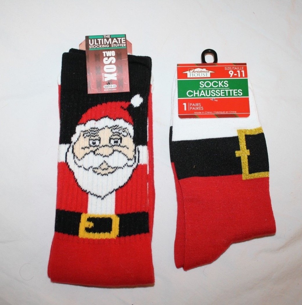 Womens 9 11 Santa Christmas HO HO HO Elf Socks Two Sox Stocking Stuffer ... - $10.70 CAD