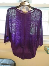 Derek Heart Juniors Purple Floral Lace Asymmetrical Hem Dolman Sleeve M ... - $7.50