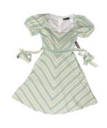 New York &amp; Co Green Chevron Linen Square Neck Puff Sleeve Dress size S N... - $32.21 CAD