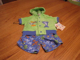 Baby essentials terry hoodie snap shirt with swim trunks shorts 3 M mont... - $19.79