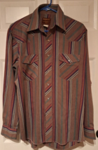 Vintage Rustler Shirt Mens 15.5 Plum X Long Tails Pearl Snap Colorful Striped - £13.18 GBP
