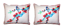 Pair Of Betsy Drake Red Buds &amp; Bird Large Indoor Outdoor Pillows 16 X 20 - £71.23 GBP