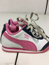 Puma Kids / Infants Leather Sneakers Roma White Blue Pink Size 4 - £15.98 GBP