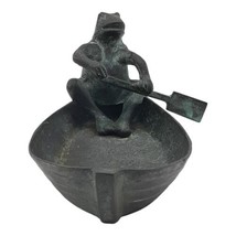 SPI Designer Solid Brass Metal Frog In Row Boat Garden Sculpture Planter Dish - £57.52 GBP