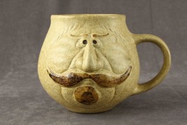 VINTAGE Studio Art Pottery Craft USA Funny Face Mug Mustache Tan &amp; Brown... - £14.30 GBP