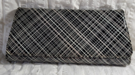 Cool 1960&#39;s Vinyl Black &amp; White Plaid Clutch Purse Black Satin Interior - £11.17 GBP